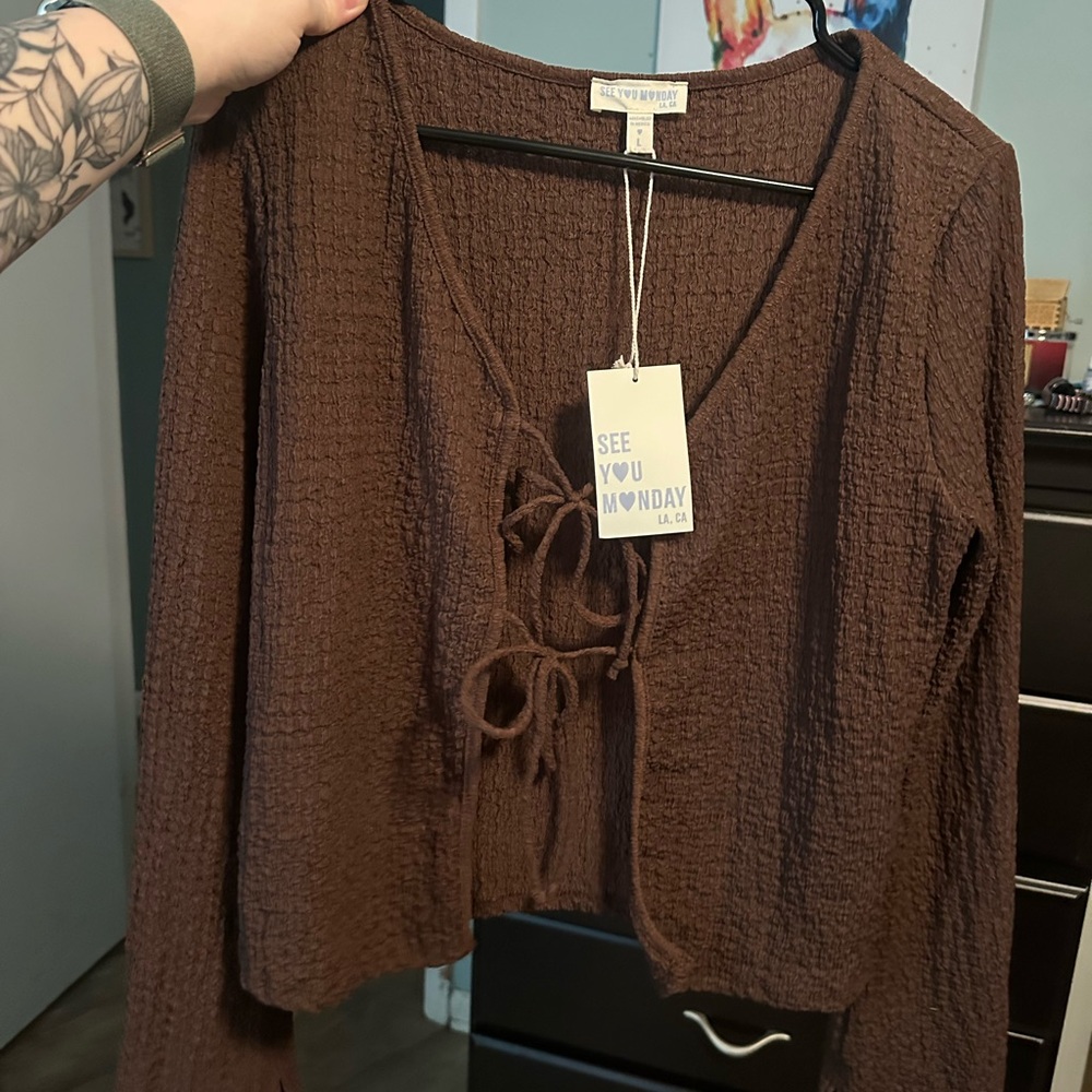 See You Monday Chocolate Textured Blouse